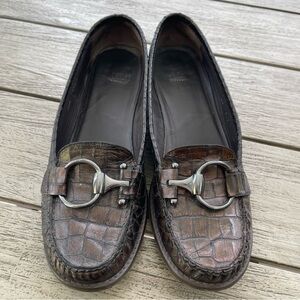 Stuart Weitzman Croc Embossed Equestrian Bit Buckle Loafers Womens Size 9.5